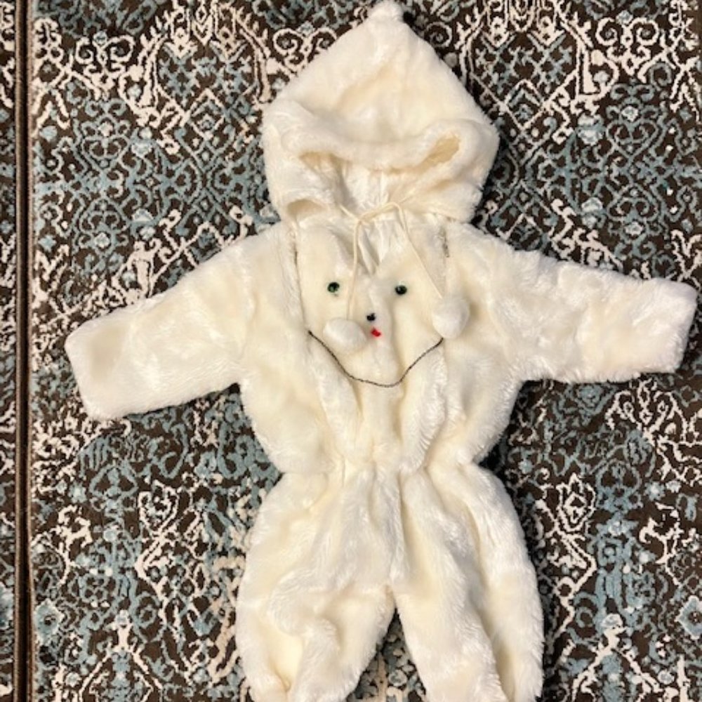 Vintage Baby Bunting Bear Set - White Faux Fur - Size 0 to 6 months
